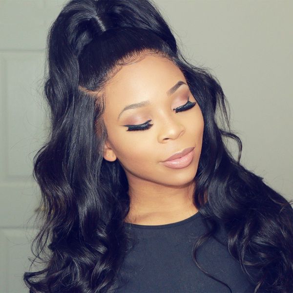 

13x4 lace front human hair wigs pre plucked 150% brazilian body wave remy 360 lace frontal wig 4x4 lace closure wig, Black