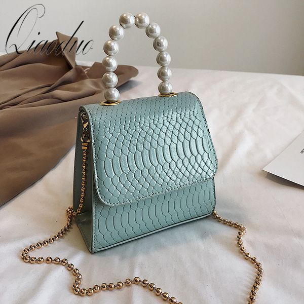 

qiaoduo pearl bag fashion pu leather women's designer handbag crocodile pattern chain shoulder crossbody bags