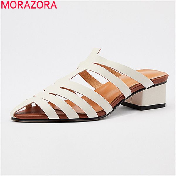 

morazora 2020 new arrival women slippers square heels pointed toe mixed colors ladies shoes summer simple casual mules shoes, Black