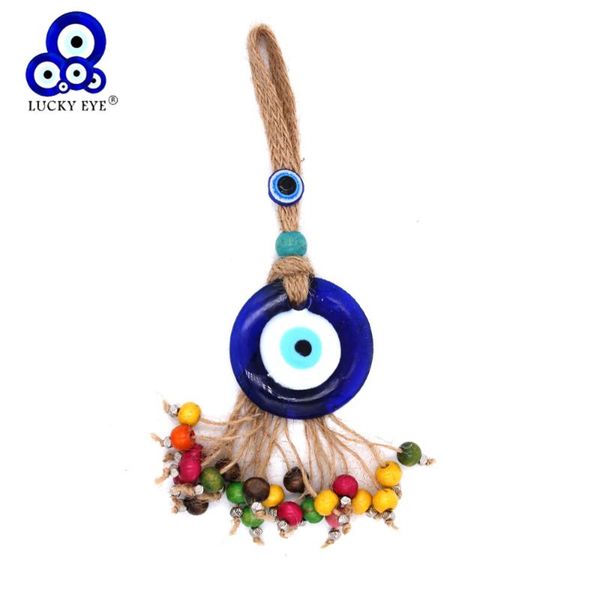 

lucky eye glass turkish evil eye keychain rope ring car keyring key chain holder wall hanging jewelry gifts for women men le246, Silver