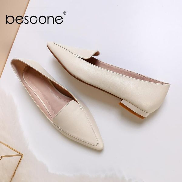 

bescone women's shoes leisure concise new leather handmade ladies flats pointed toe casual classics fashion flats women bo649, Black