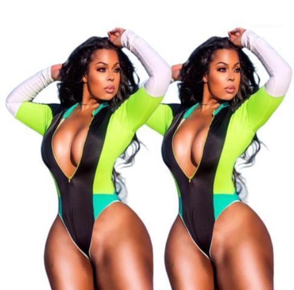 

swimsuits women one piece high waist bikini summer bathing suits colors patchwork zipper deep v sexy, White;black