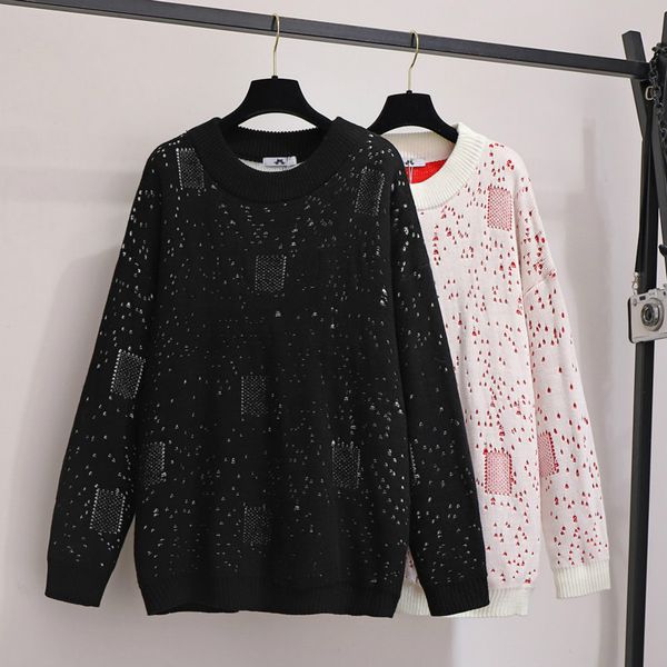 

женская мода жир сестра mm2020 fall сыпучие похудения вязать свитер с длинным рукавом круглый шеи пуловер женский свитер размер 2xl-6xl, White;black