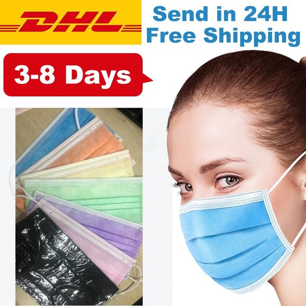 

In Stock Disposable Masks Mouth Mask 3-Ply Anti-Dust Nonwoven Elastic Earloop Salon Mouth Face Masks 8 Colors CPA2281