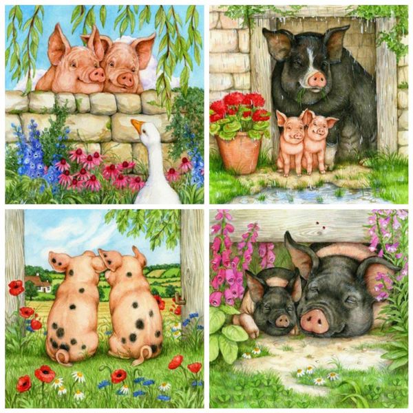 

huacan diy алмазные картина новая площадь pig полный алмазные вышивки полный комплект для животных алмазная art home decor