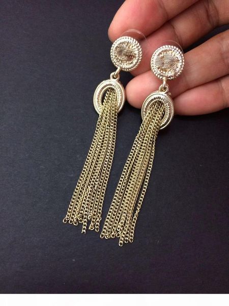 

classic crystal long tassel earrings for women jewelry fashion simply style drop earring earrings with flannel bags for gift, Silver
