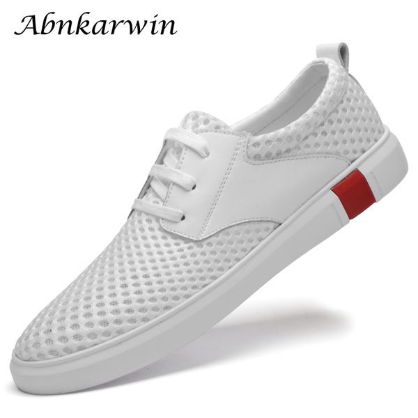 

summer casual breathable air mesh men flat white deck shoes skate fashion youth trend 2020 brand designer sale, Black
