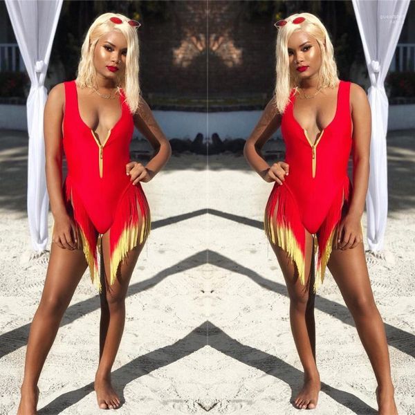 

v-neck blackless tassel swimsuits high waist bikini women one piece summer gradient bathing suits zipper deep, White;black