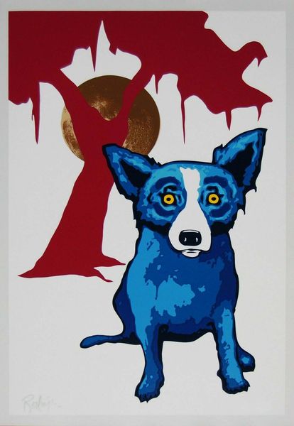 

george rodrigue blue dog y moon white/ pink tree home decor handpainted &hd print oil painting on canvas wall art canvas pictures 6028
