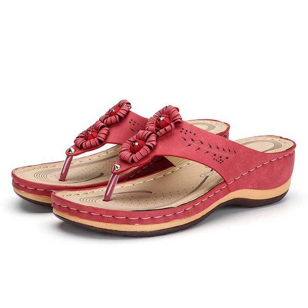 

2020 floral flip flops summer slipper shoes women slip on flowers sandals beach slippers flat shoes non-slip wedge slippers, Black