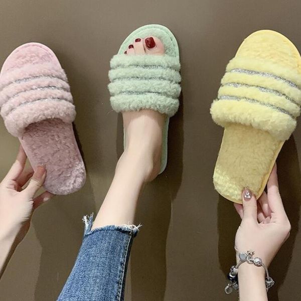 

2020 new women plush slippers winter home shoes for women indoor warm fluffy cotton slippers non-slip fur slides for xx501, Black
