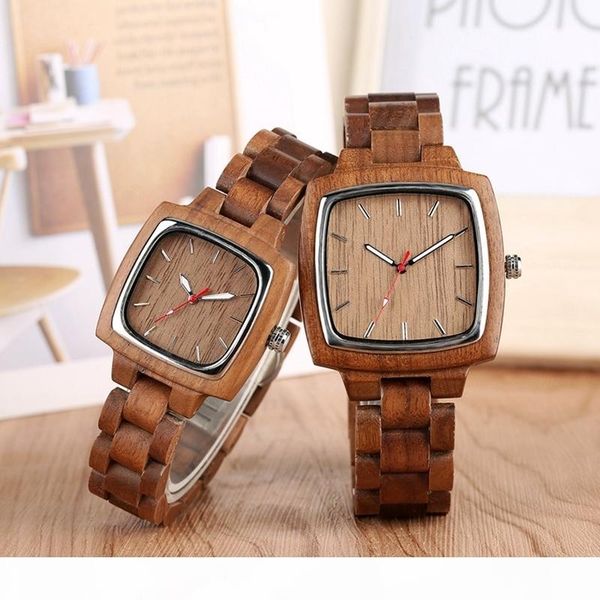 

unique walnut wooden watches for lovers couple men watch women woody band reloj hombre 2019 clock male hours souvenir gifts y19052103, Slivery;brown