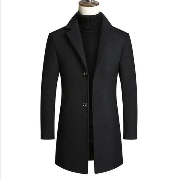 

men's wool coat men's suit collar thickened young and middle-aged wool coat windbreaker, Black