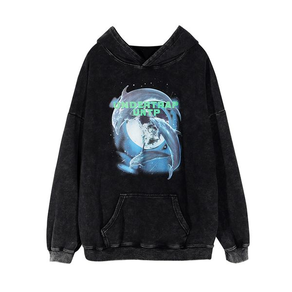 

hip hop hoodie sweatshirt men printed hoodie streetwear hooded pullover autumn loose hoodie wash water black
