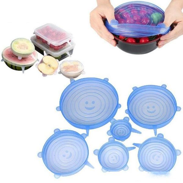 

6pcs/set silicone stretch suction pot lids food grade fresh keeping wrap seal lid pan cover nice kitchen accessories lx8831