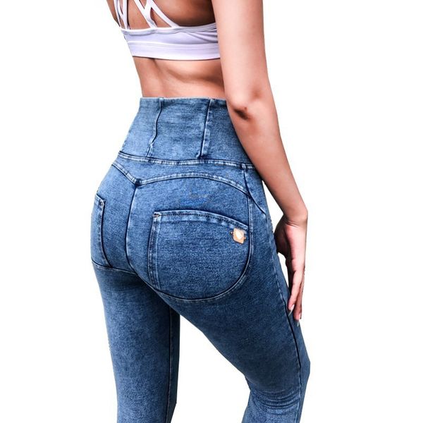 

2020 women jeans elastic push up hips knitted high waist slim denim pants zipper fitness female stretch casual trousers, Blue