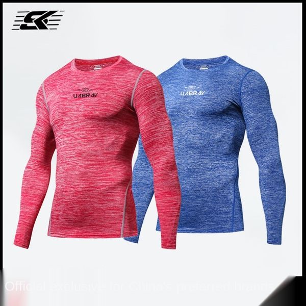 

uabrav tights men's long-sleeved quick drying clothes football european american elastic basketball running fitness sportswear, Gray;blue