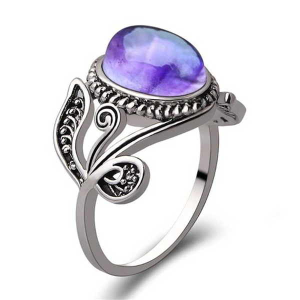 

new fashion simple luxury leaf purple irregular opal ring women girl valentine's day gift wedding jewelry wholesale, Slivery;golden