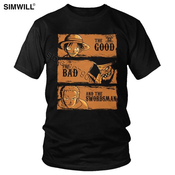 

anime one piece tshirt men the good the bad and the roronoa zora tee short sleeved cotton luffy t-shirt casual swordsman t shirt