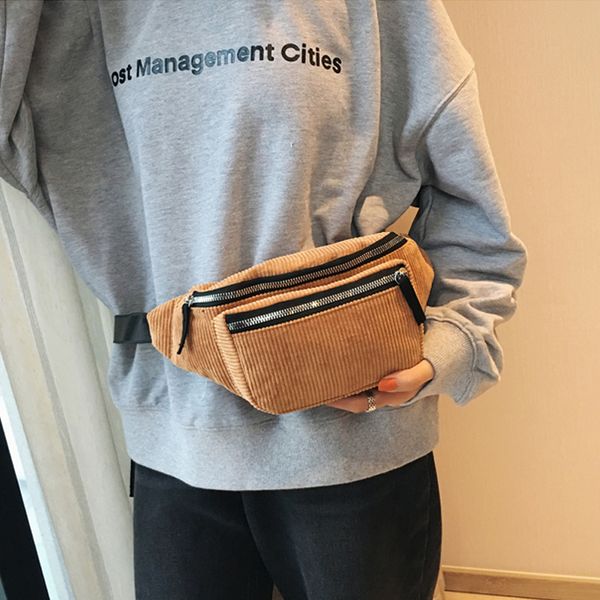 

waist bags women corduroy bag ladies designer canvas fanny pack fashion brown money phone chest banana female bum belt
