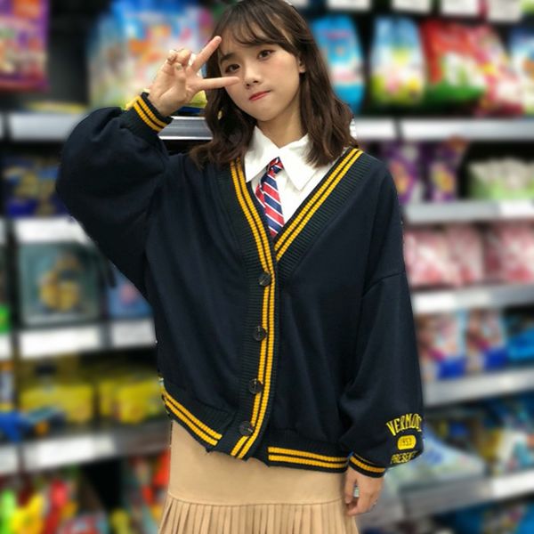 

women korean preppy cardigan sweater buttons knit autumn winter girl harajuku kawaii jumper outwear, White