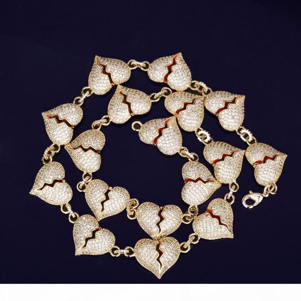 

20мм ширина мужская broken heart ожерелье золота bling кубический циркон горячий продавец mans hip hop jewerly для подарка перевозка груза п, Silver