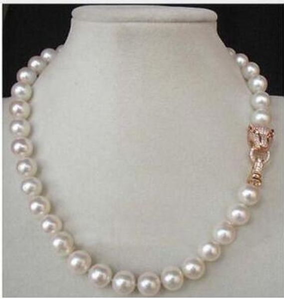 

wonderful 10mm white south sea shell akoya pearl necklace 18" & leopard clasp, Silver