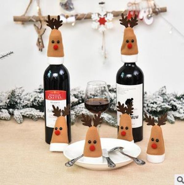 

christmas decorations mini khaki deer bottle cap knife and fork cap christmas home table wine bottle decoration