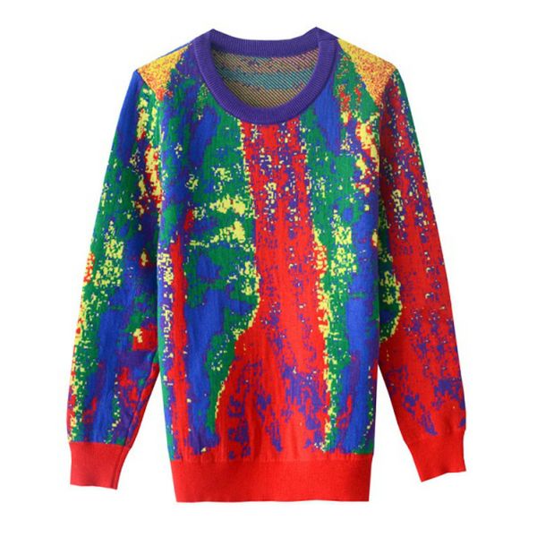 

menwomen вязать свитер контрастных camouflage color matching шея пуловер с длинным рукавом мужчины и женщины осень свитер haute couture, White;black