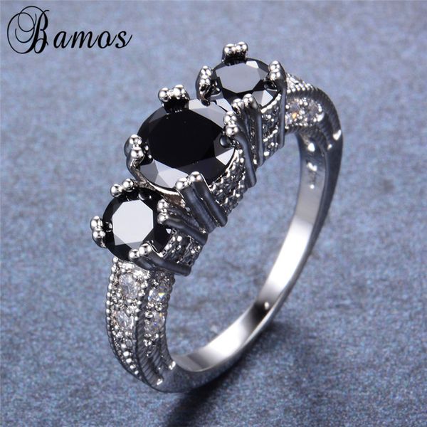 

bamos three round multicolor zircon design fashion jewelry white gold filled wedding birthstone rings for women, Golden;silver