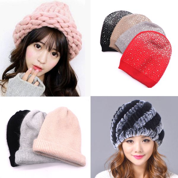 

1pcs fashion wool knitted winter women's hat thick warm outdoor casual beanie hat beads solid color thick warm pom poms hats, Blue;gray