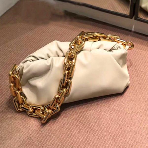 

new fashion women genuine leather handbag thick metal chain clutch bag female shoulde bags