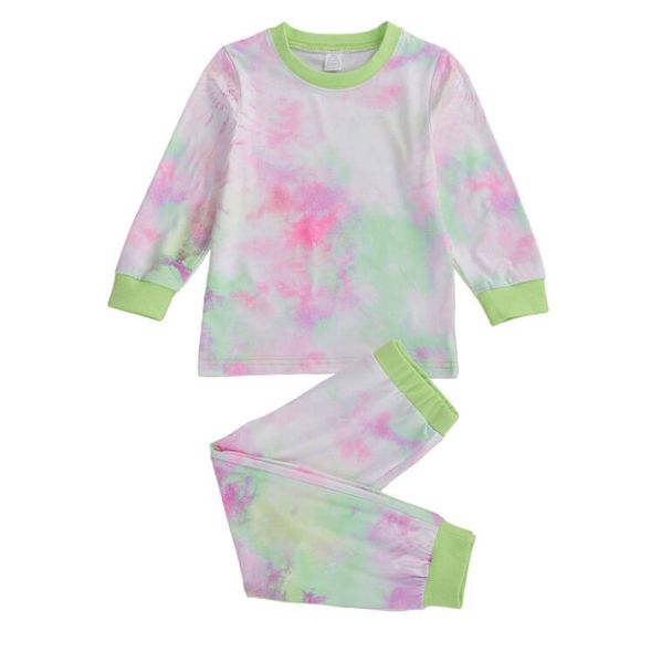 

tie dye пижама комплекты малышей детские девочки мальчики tie-dye печати с длинным рукавом t-shirt брюки пижамы комплект эпикировка, White