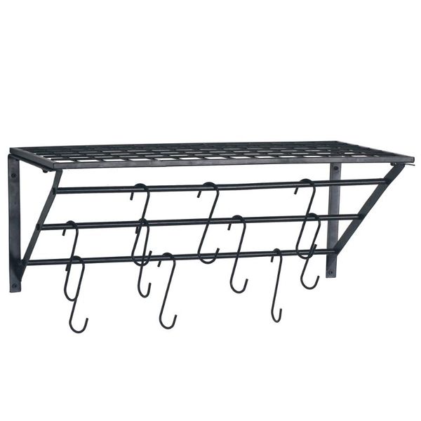 

kitchen wall pot pan rack with 10 hooks(black
