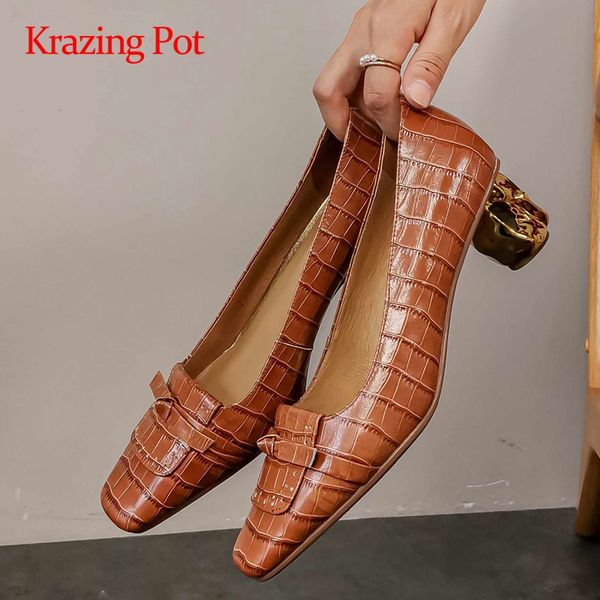 

krazing пот гладиатора полного зерна кожа смешанных цвета гингем квадратного носок высокие каблуки странные скользят по красоте леди женщина, Black