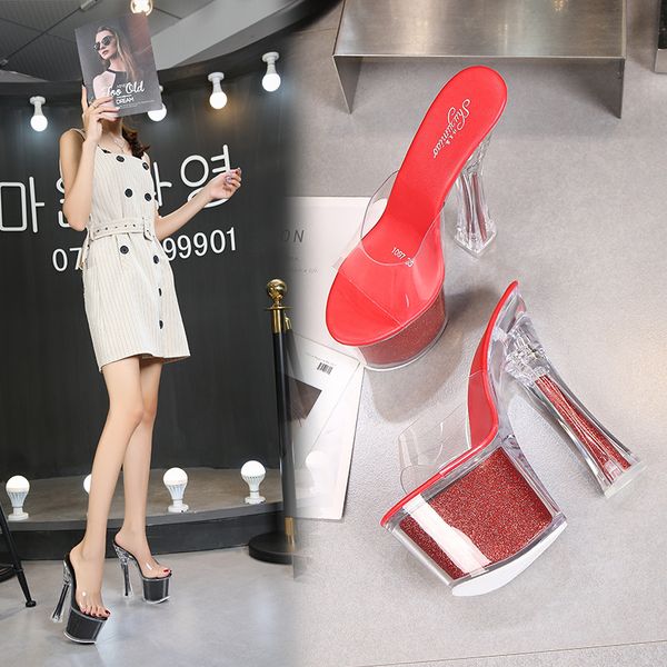 

nightclub high-heeled shoes fish mouth waterproof sandals large size sandals, Black