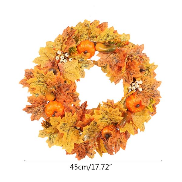 

45cm artificial pumpkin wreath autumn garland door hanging decoration t5eb