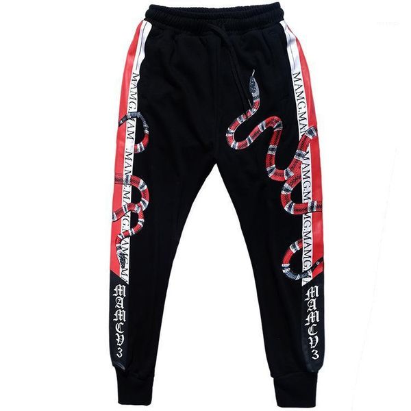 

спортивные брюки весна осень бег 18aw mens змея printed jogger штаны готические буквы карандаш, Black