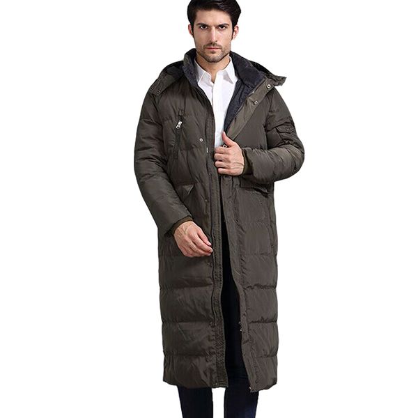 

новое прибытие 2016 высокого качество мужского зимний бизнес устаревать реальную белую утку вниз длинное пальто с капюшоном курткой, Black