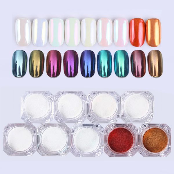 

1g mirror effect nail glitter dazzling diy salon micro nail chrome pigment powder laser powder art decorations shell, Silver;gold