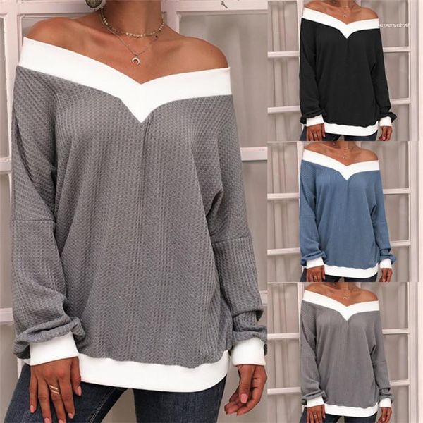 

длинные рукава повседневная knit famale hit color top женщины без бретелек вязать свитер весна осень, White