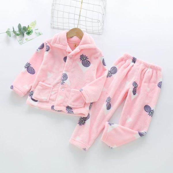 

cartoon flannel home wear for childrens girls 2020autumn winter fashion cute soft thick two pieces set pajamas for kid sleepwear, Blue;red
