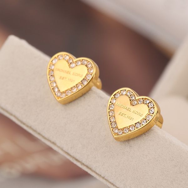 

heart shaped letter rhinestone designer earring with 3 colors natural crystal wholesale fashion gold-plated jewelry wome, Golden;silver