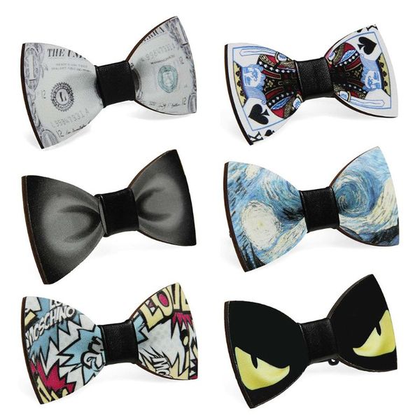 

creative poker dollar letters pattern pre-tied wooden bow tie men boys wedding party adjustable butterfly bowknot suit accessory, Blue;purple