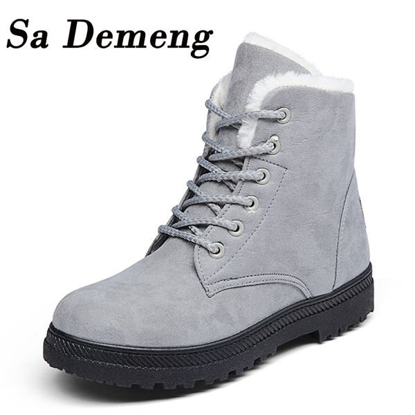 

sa demeng brand women boots 2020 new winter women ankle boots warm flock fur snow boot shoes black plus size 35-44