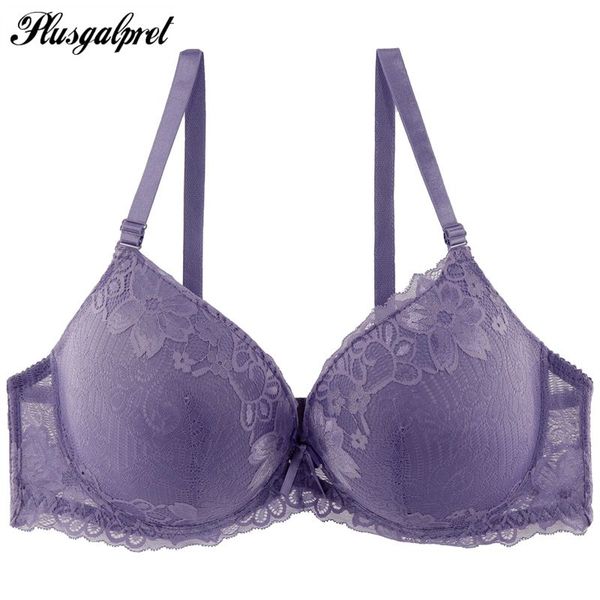 

plusgalpret unlined push up bra large cup underwire brassiere spandex full coverage big size bras for women d e f cup bra, Red;black