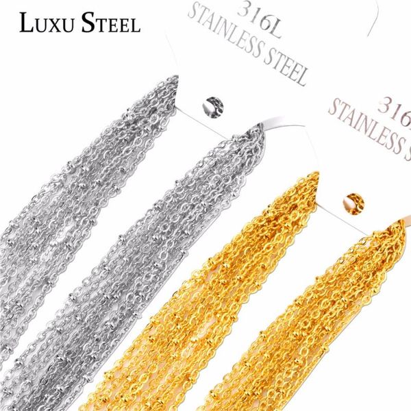 

chains luxusteel gold/steel beaded chain necklaces women/men 10pcs/lot stainless steel length 45-60cm width 2mm link jewelry gift, Silver