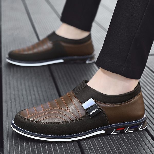 

new brand men shoes leather men's casual shoes breathable slip on men business walking footwear size 48, Black