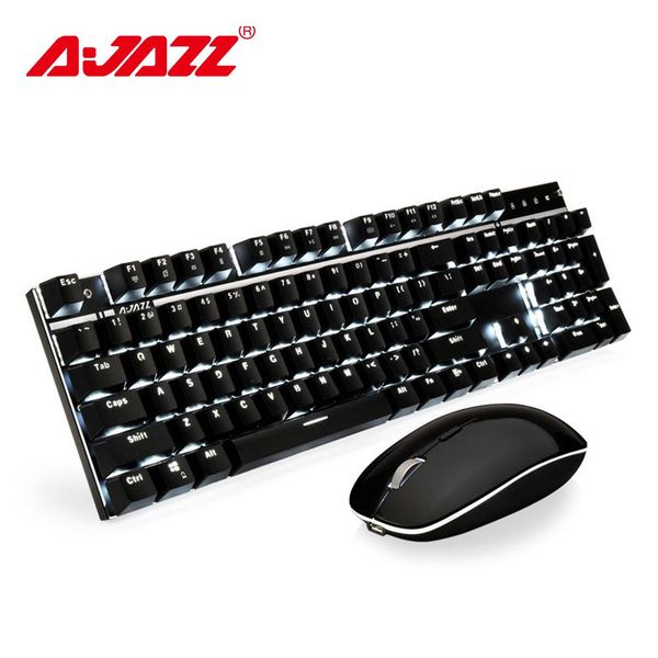 

cgjxsajazz a3008 2 .4g wireless mechanical keyboard mouse combos gaming keyboard mouse set white backlit blue switches 1600dpi mouse t619061