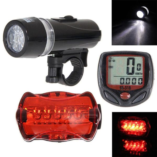 

bicycle speedometer and 5 led mountain bike cycling light head and rear lamp light super bicycle accessories set#30